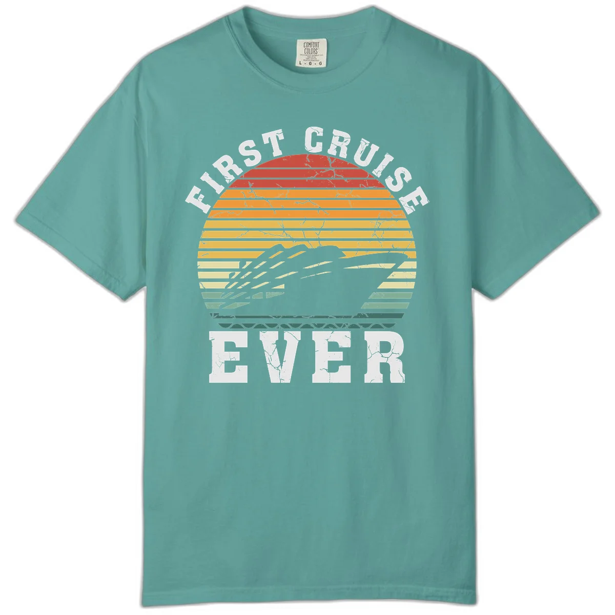First Cruise Ever Retro Sunset Comfort Color T-Shirt in Seafoam