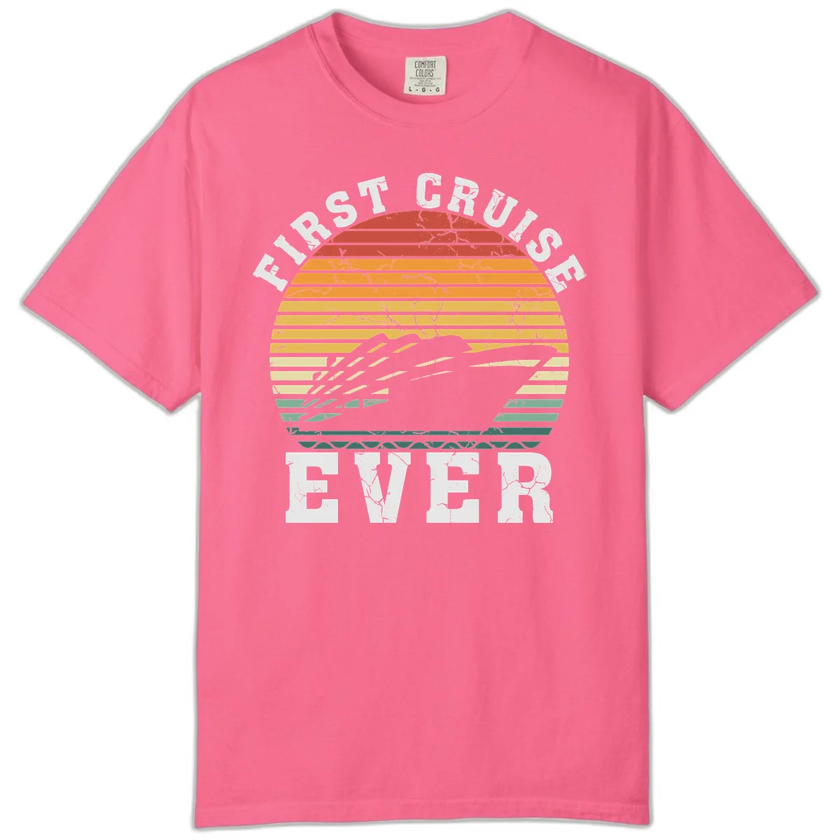 First Cruise Ever Retro Sunset Comfort Color T-Shirt in Crunchberry