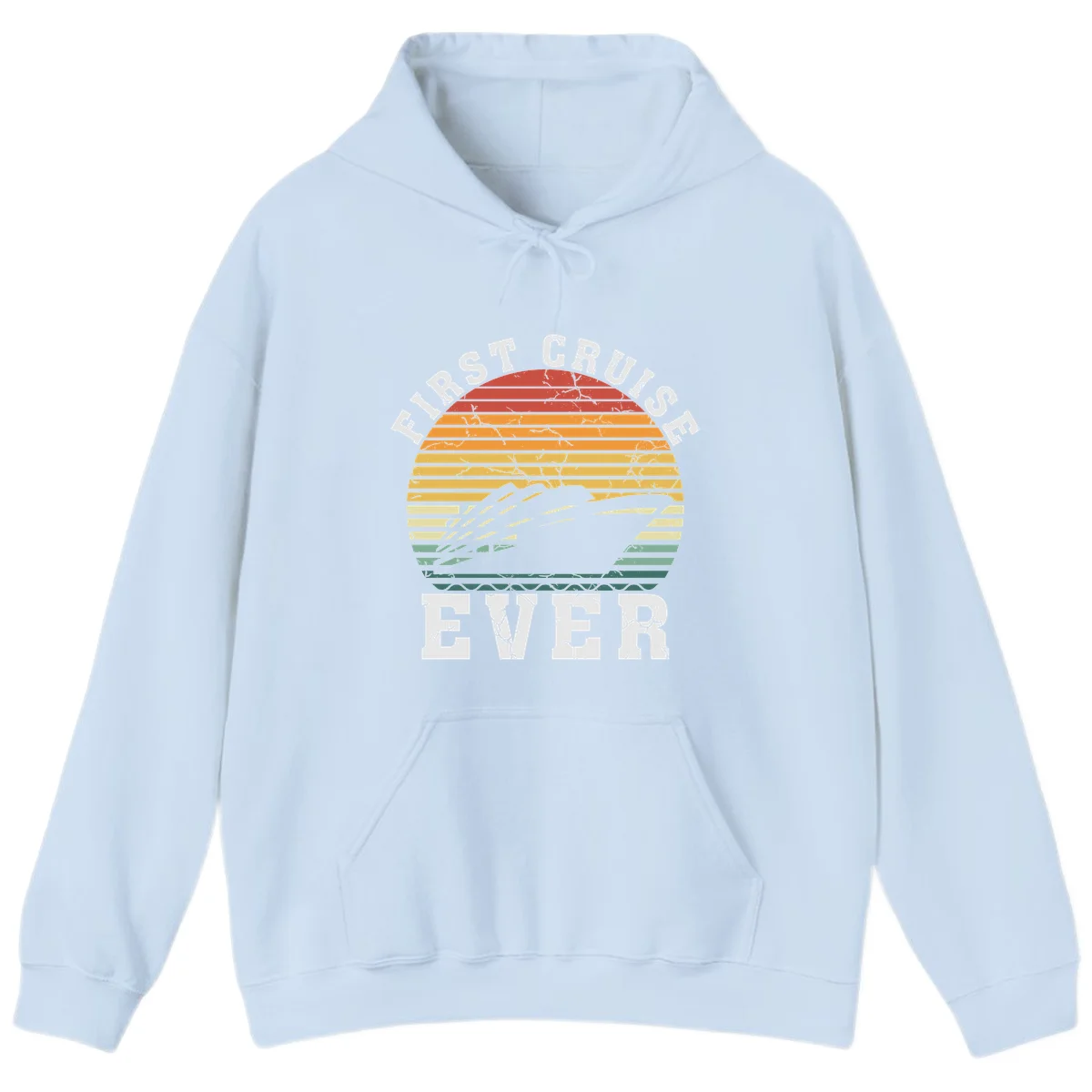 First Cruise Ever Retro Sunset Hoodie in Light Blue