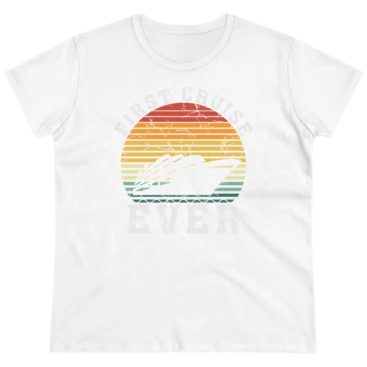 First Cruise Ever Retro Sunset Ladies Tee in White