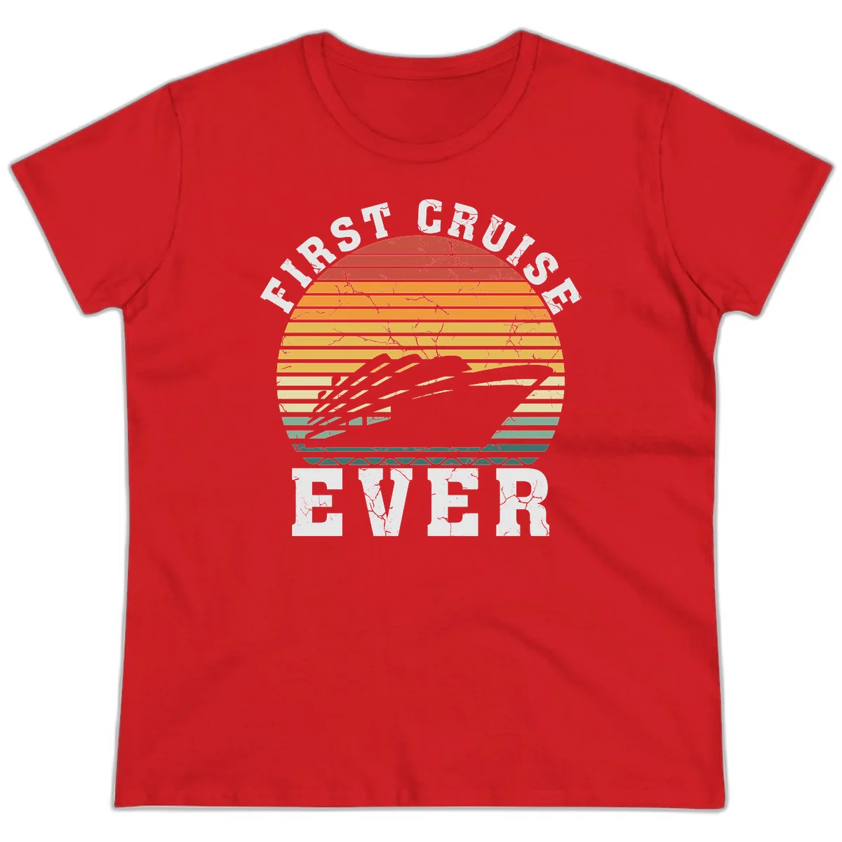 First Cruise Ever Retro Sunset Ladies Tee in Red
