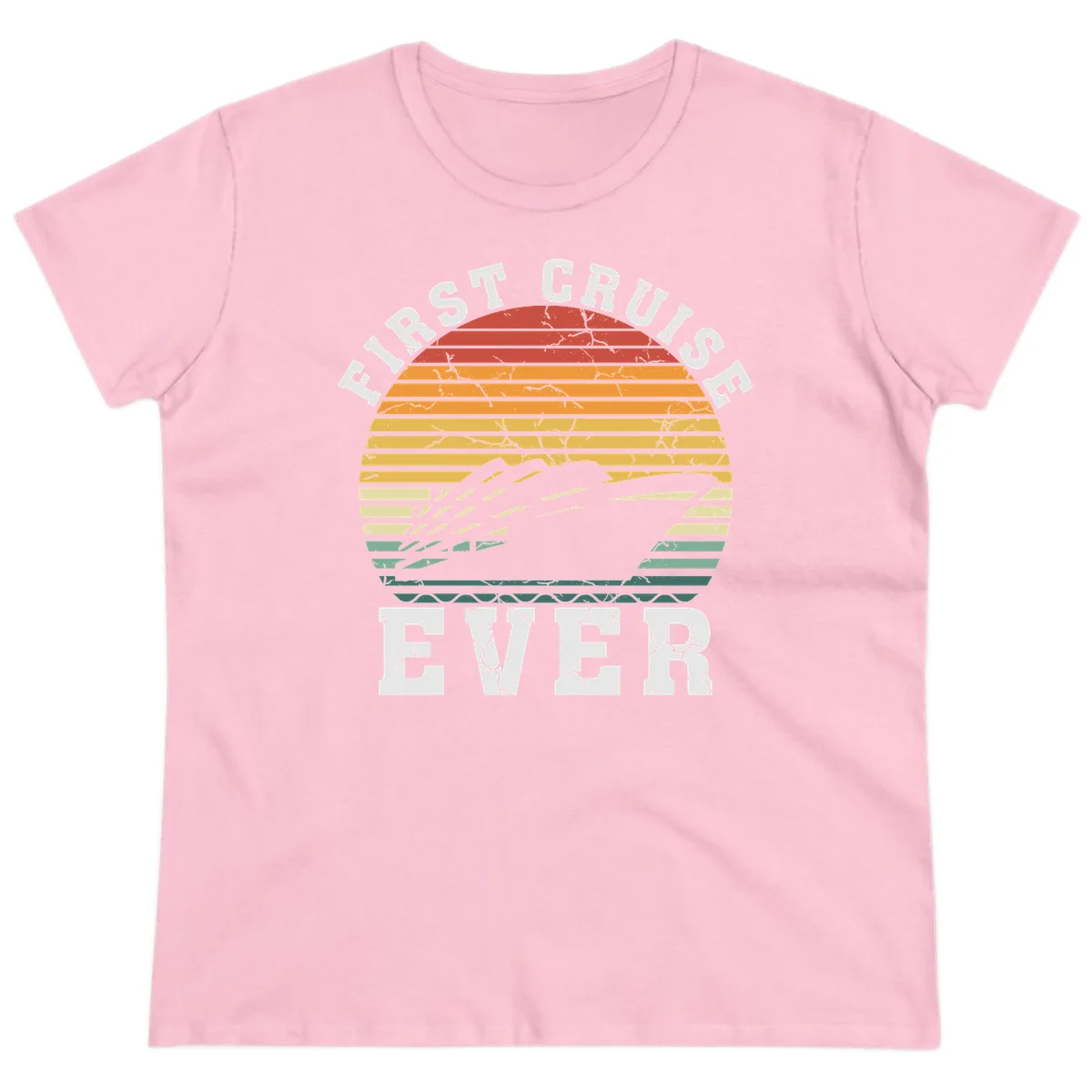 First Cruise Ever Retro Sunset Ladies Tee in Light Pink