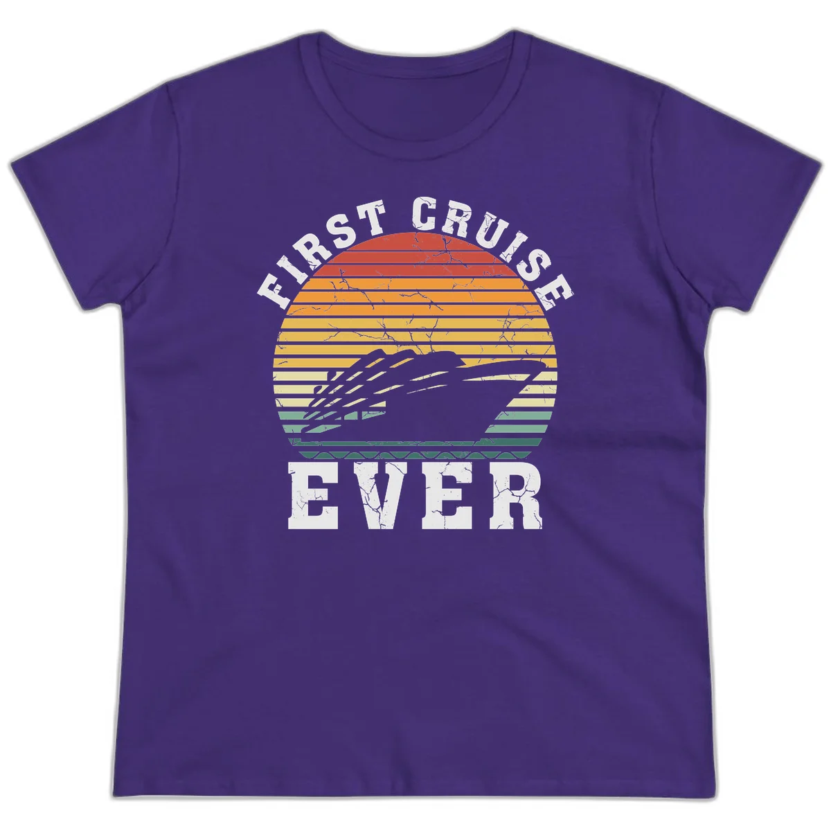 First Cruise Ever Retro Sunset Ladies Tee in Purple