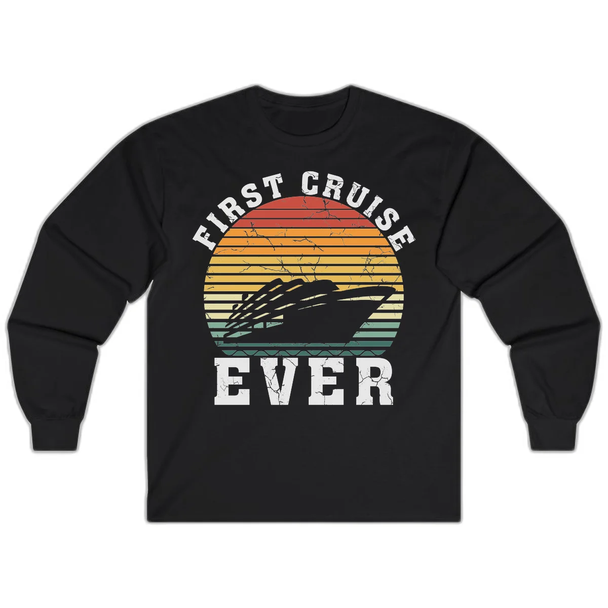 First Cruise Ever Retro Sunset Long Sleeve Tee in Black