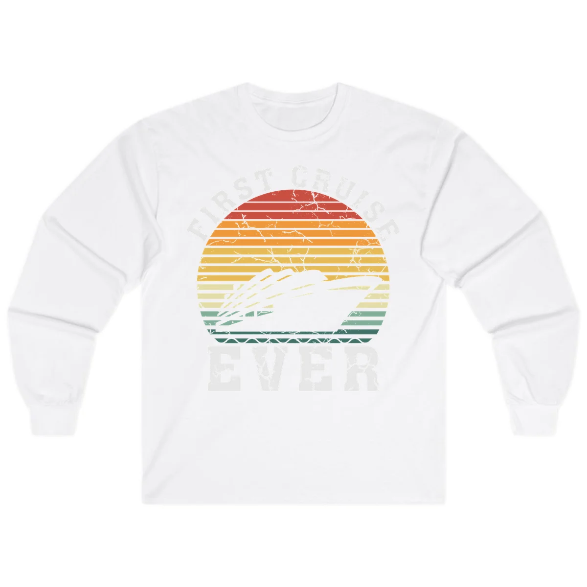 First Cruise Ever Retro Sunset Long Sleeve Tee in White