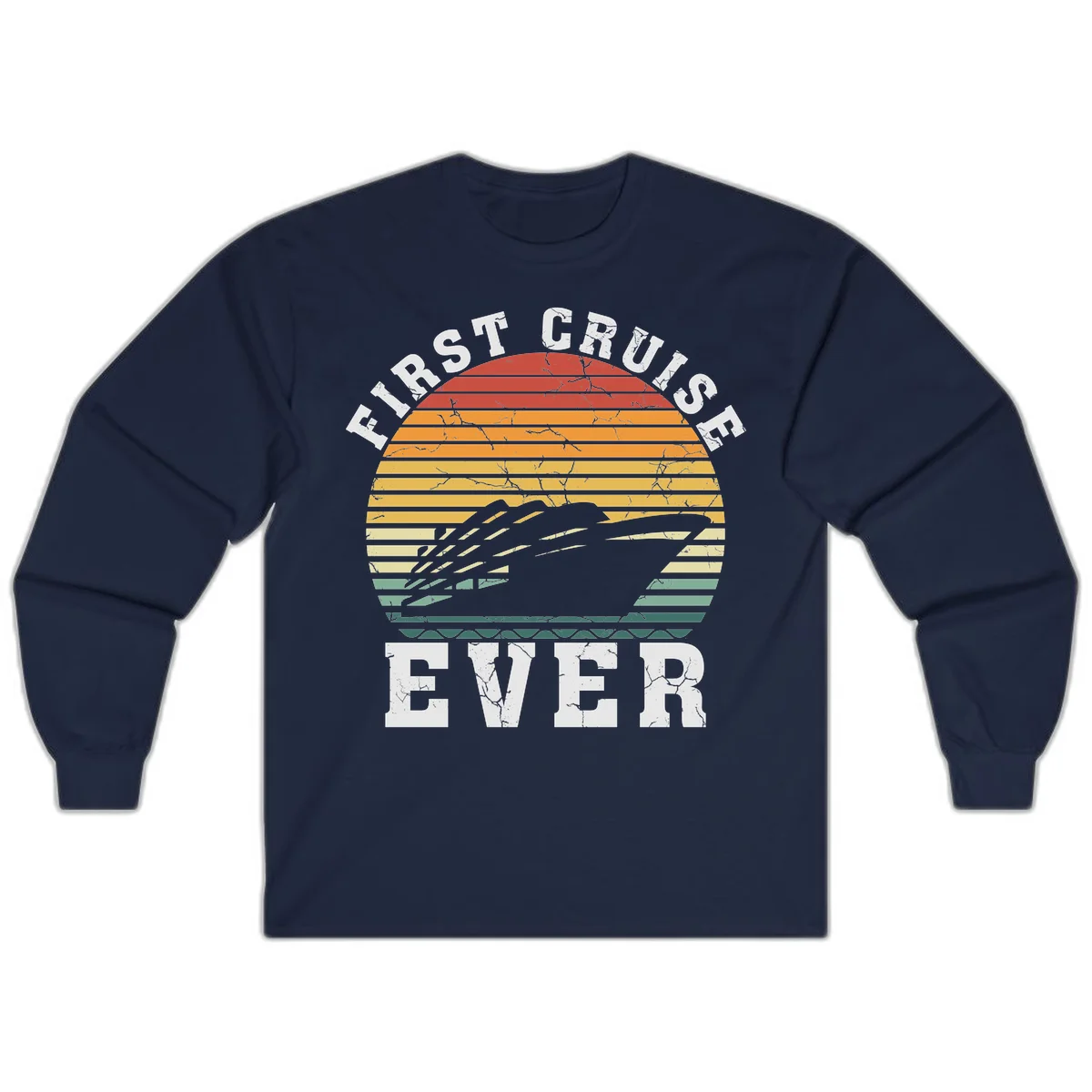 First Cruise Ever Retro Sunset Long Sleeve Tee in Navy