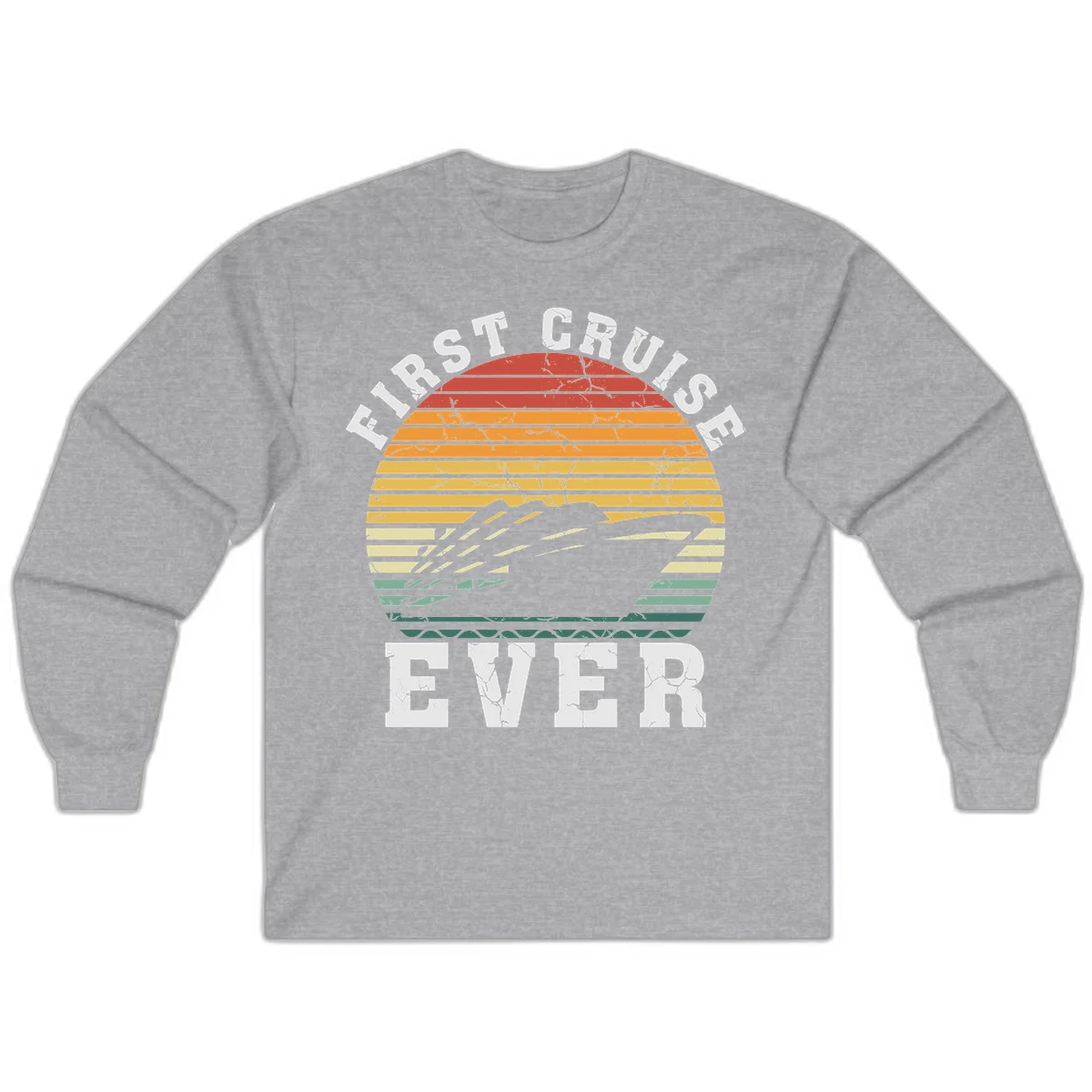 First Cruise Ever Retro Sunset Long Sleeve Tee in Sport Grey