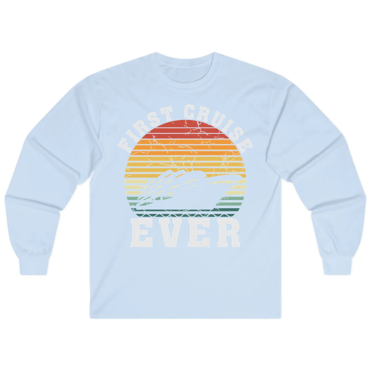 First Cruise Ever Retro Sunset Long Sleeve Tee in Light Blue