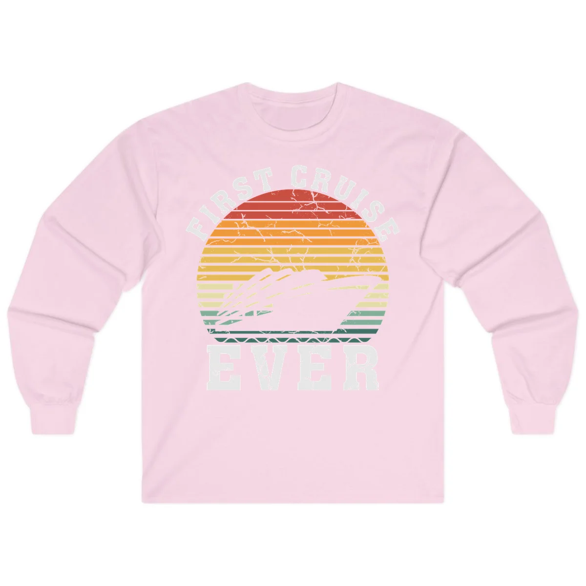 First Cruise Ever Retro Sunset Long Sleeve Tee in Light Pink