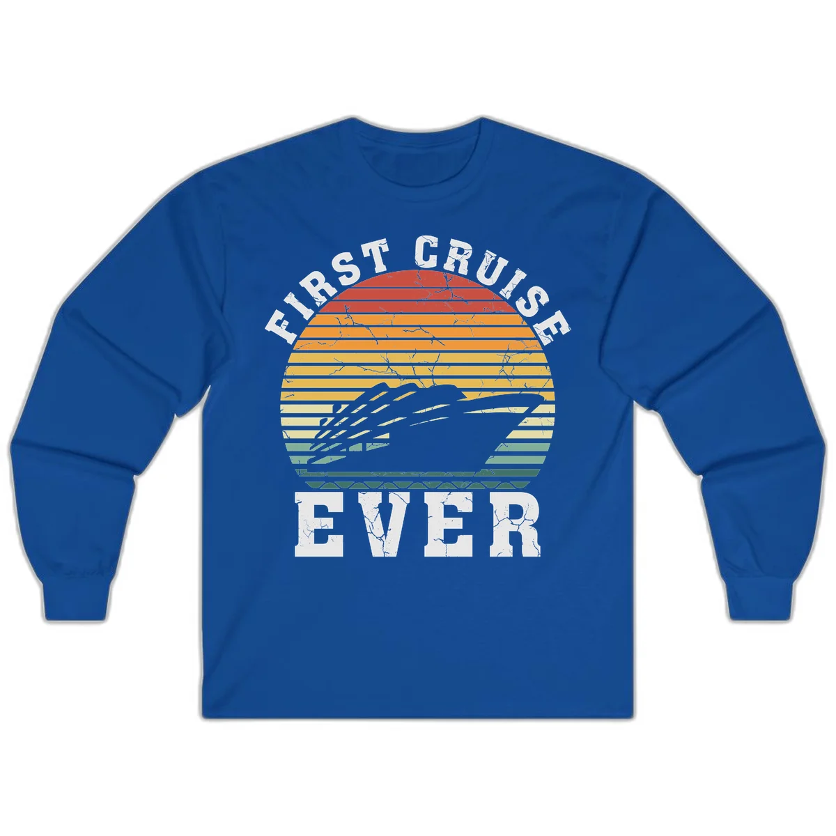 First Cruise Ever Retro Sunset Long Sleeve Tee in Royal