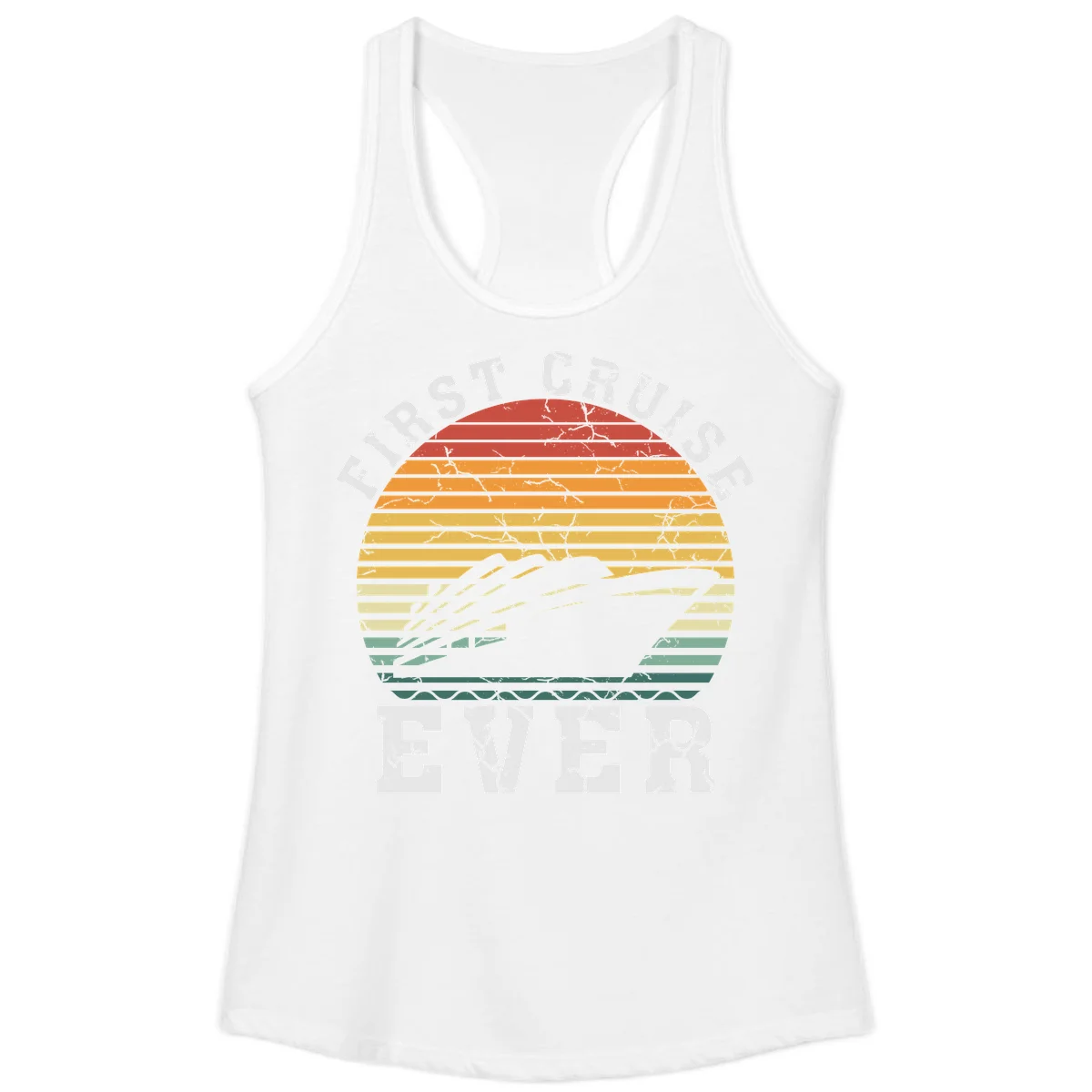 First Cruise Ever Retro Sunset Ladies Tank Top in White