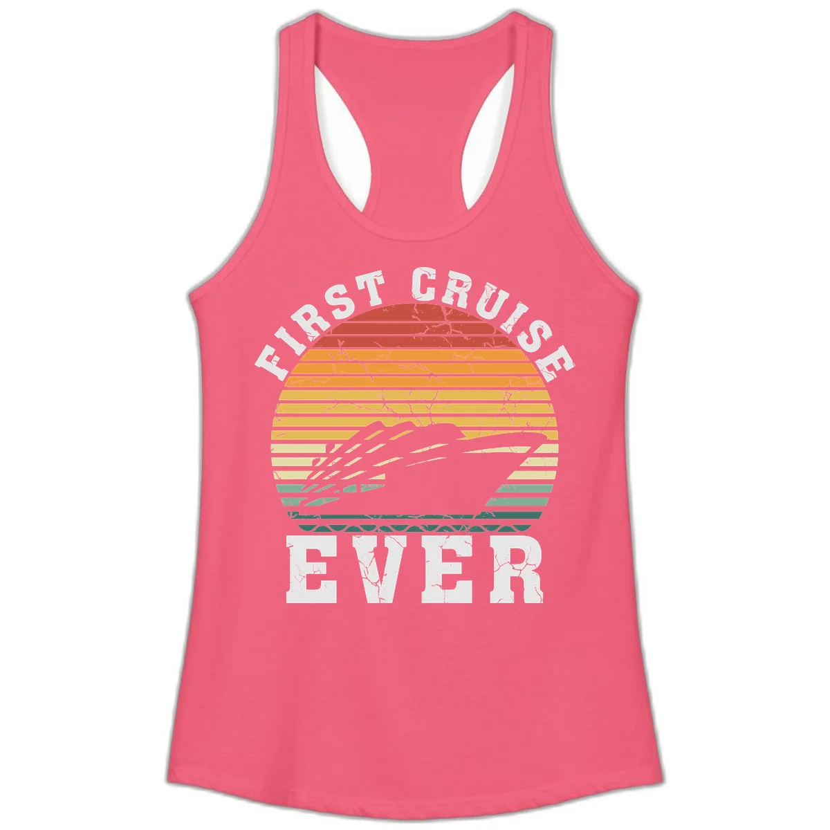 First Cruise Ever Retro Sunset Ladies Tank Top in Hot Pink