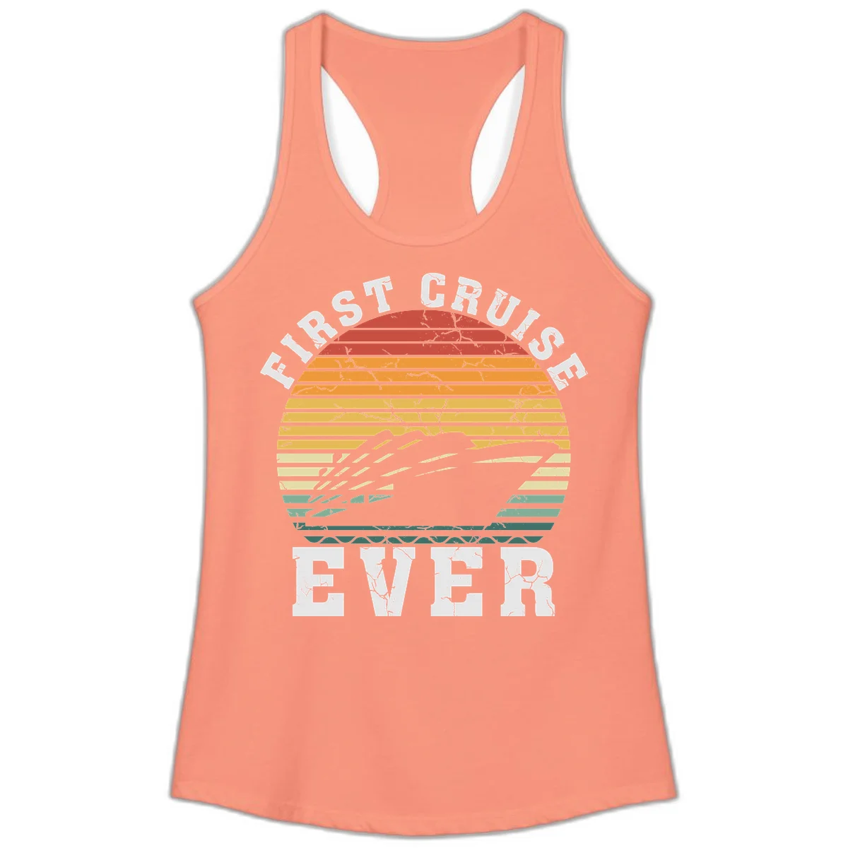 First Cruise Ever Retro Sunset Ladies Tank Top in Solid Light Orange