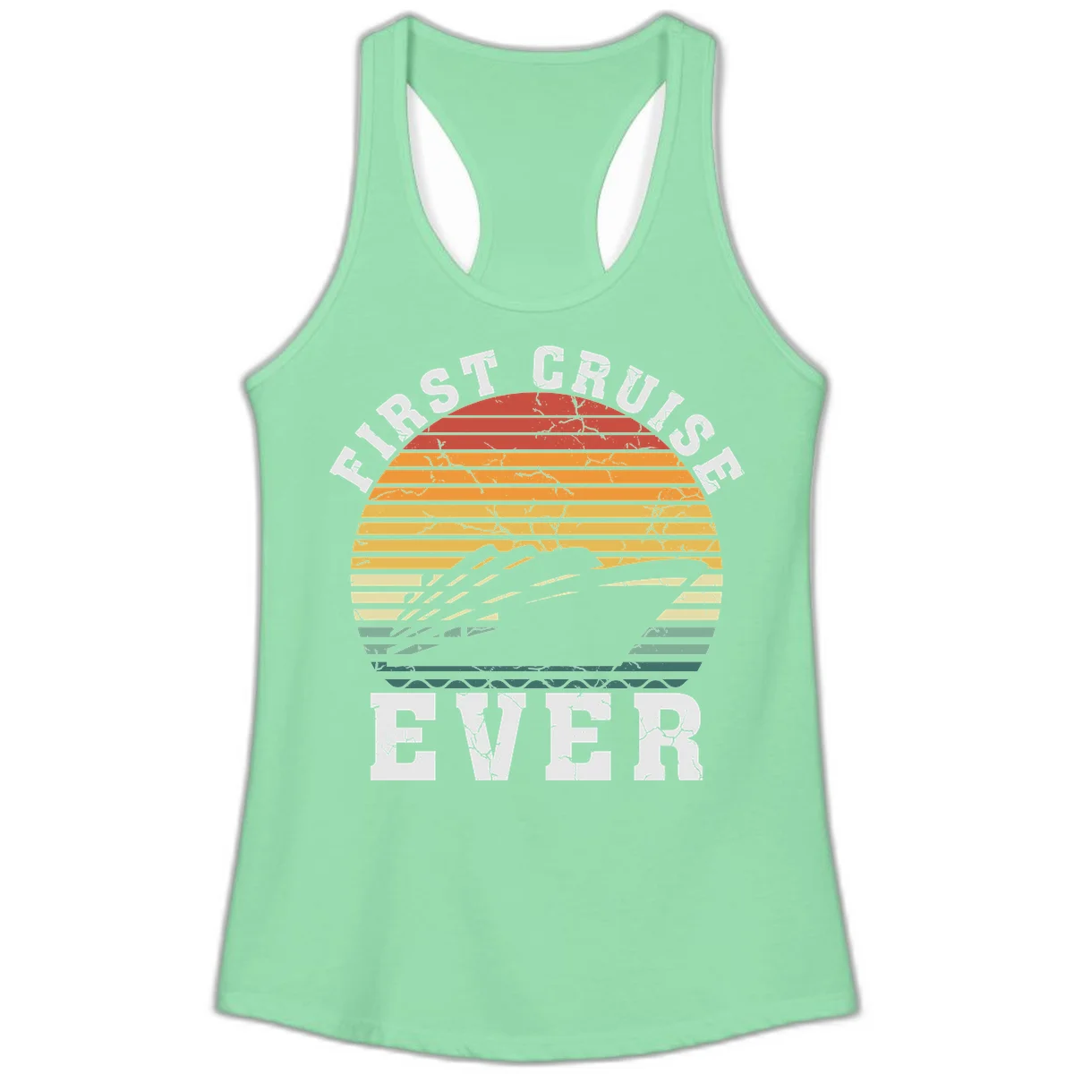 First Cruise Ever Retro Sunset Ladies Tank Top in Solid Mint
