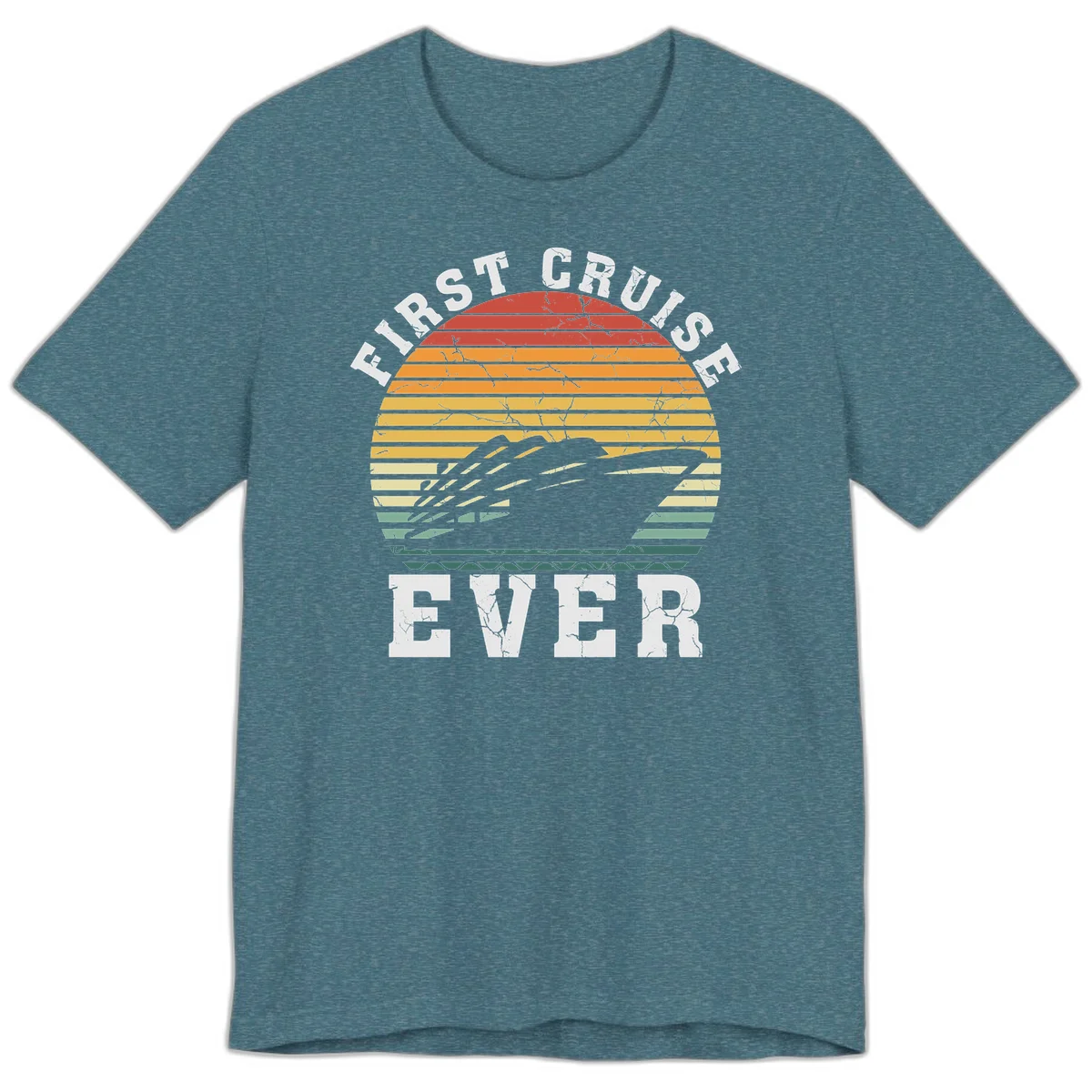 First Cruise Ever Retro Sunset Premium T-Shirt in Heather Deep Teal