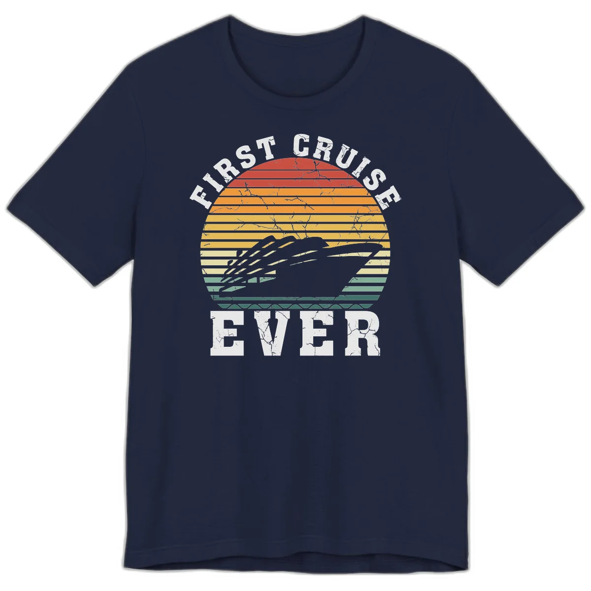 First Cruise Ever Retro Sunset Premium T-Shirt in Navy