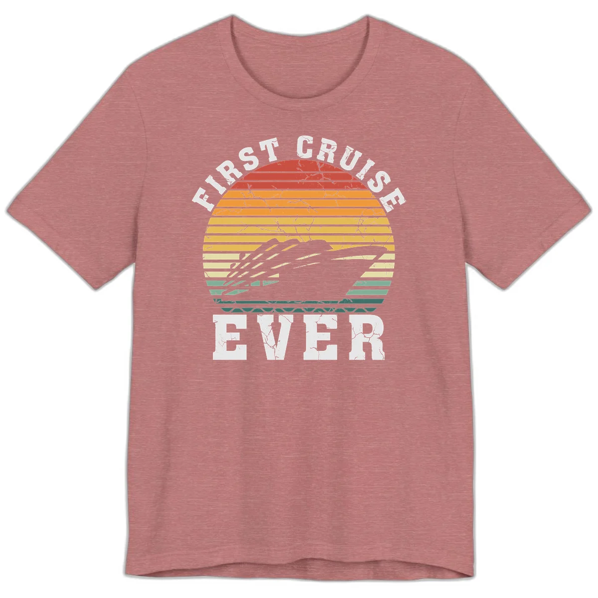 First Cruise Ever Retro Sunset Premium T-Shirt in Heather Mauve
