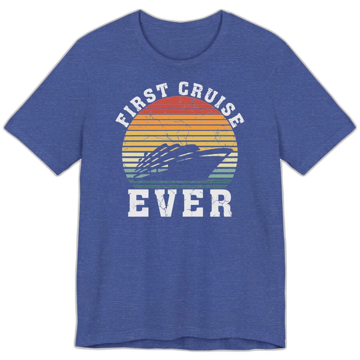 First Cruise Ever Retro Sunset Premium T-Shirt in Heather True Royal