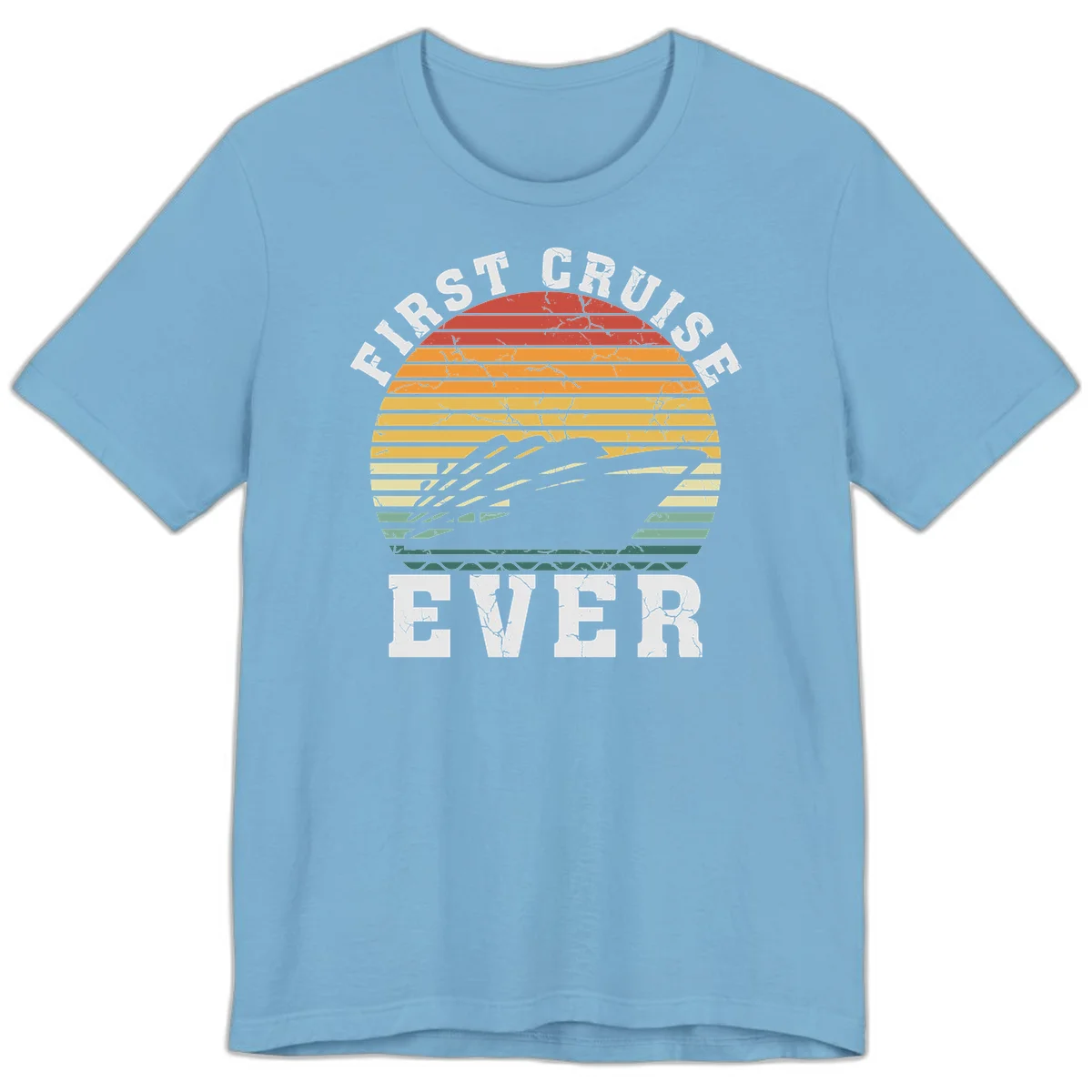 First Cruise Ever Retro Sunset Premium T-Shirt in Ocean Blue