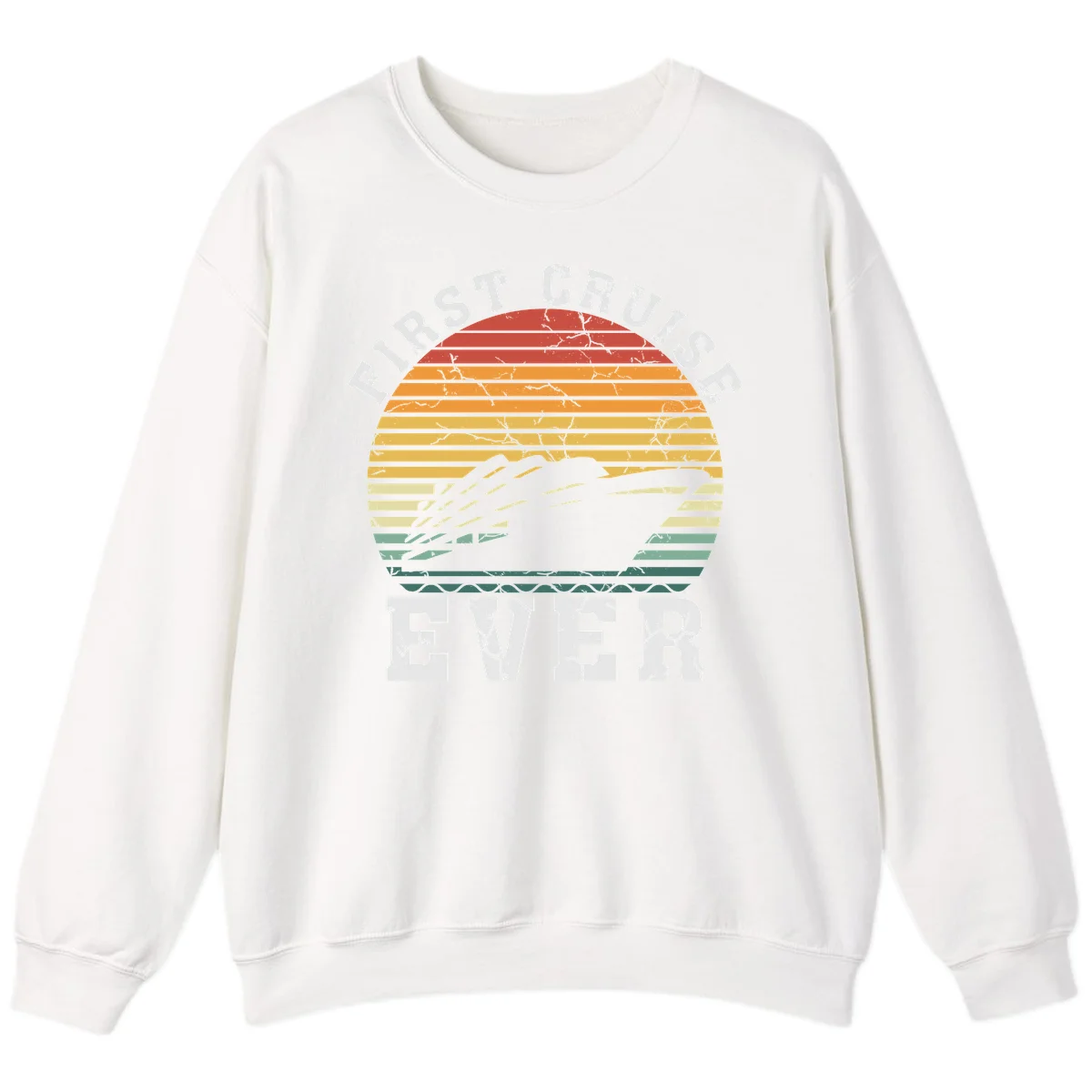 First Cruise Ever Retro Sunset Crewneck Sweatshirt in White