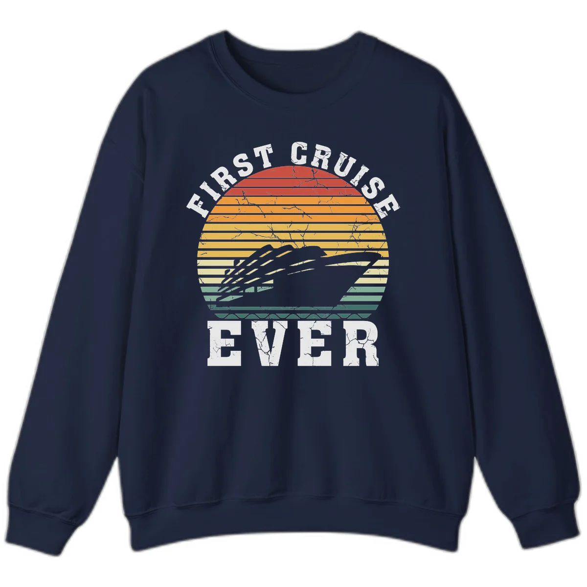 First Cruise Ever Retro Sunset Crewneck Sweatshirt in Navy