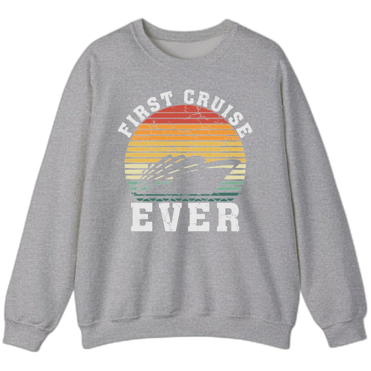 First Cruise Ever Retro Sunset Crewneck Sweatshirt in Sport Grey