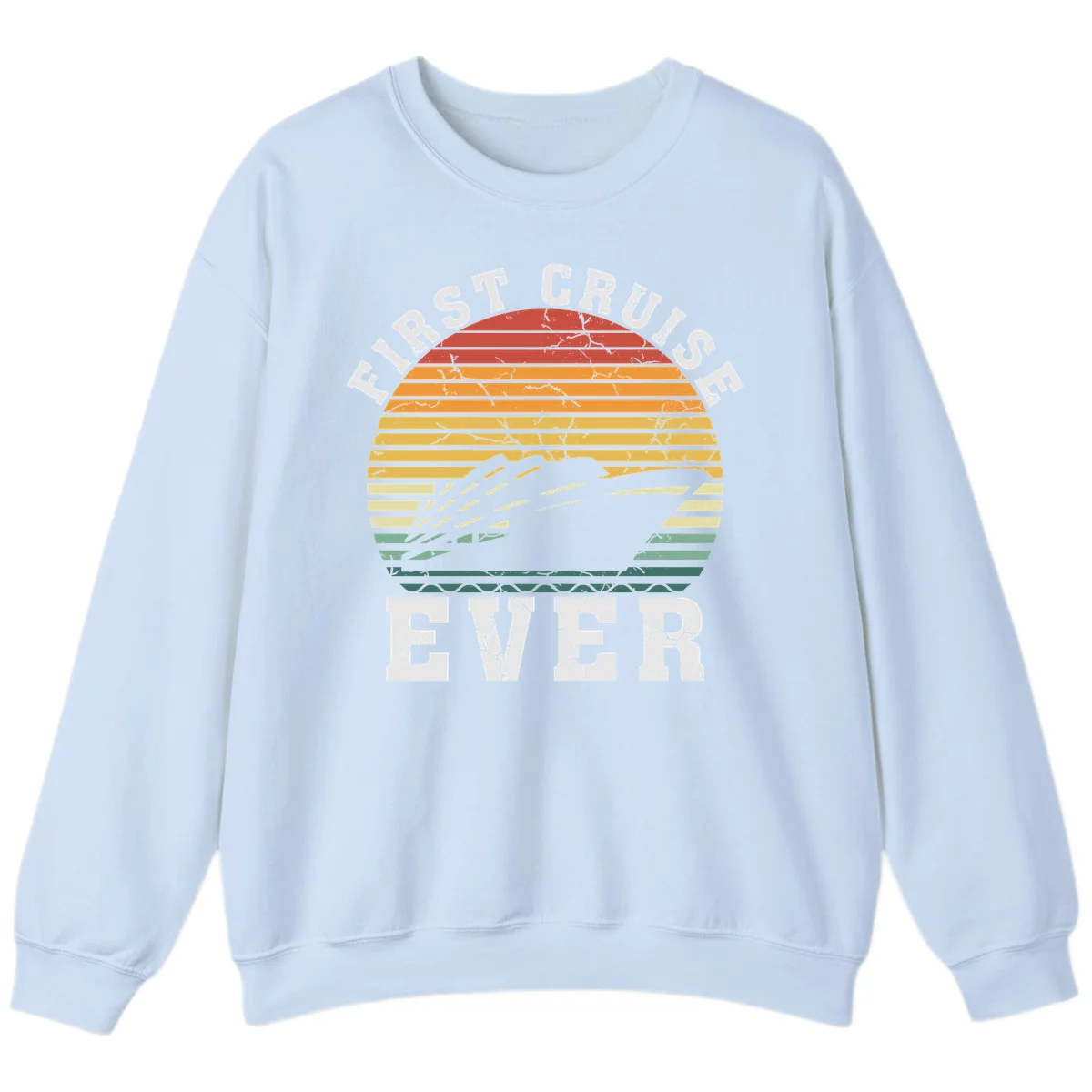First Cruise Ever Retro Sunset Crewneck Sweatshirt in Light Blue
