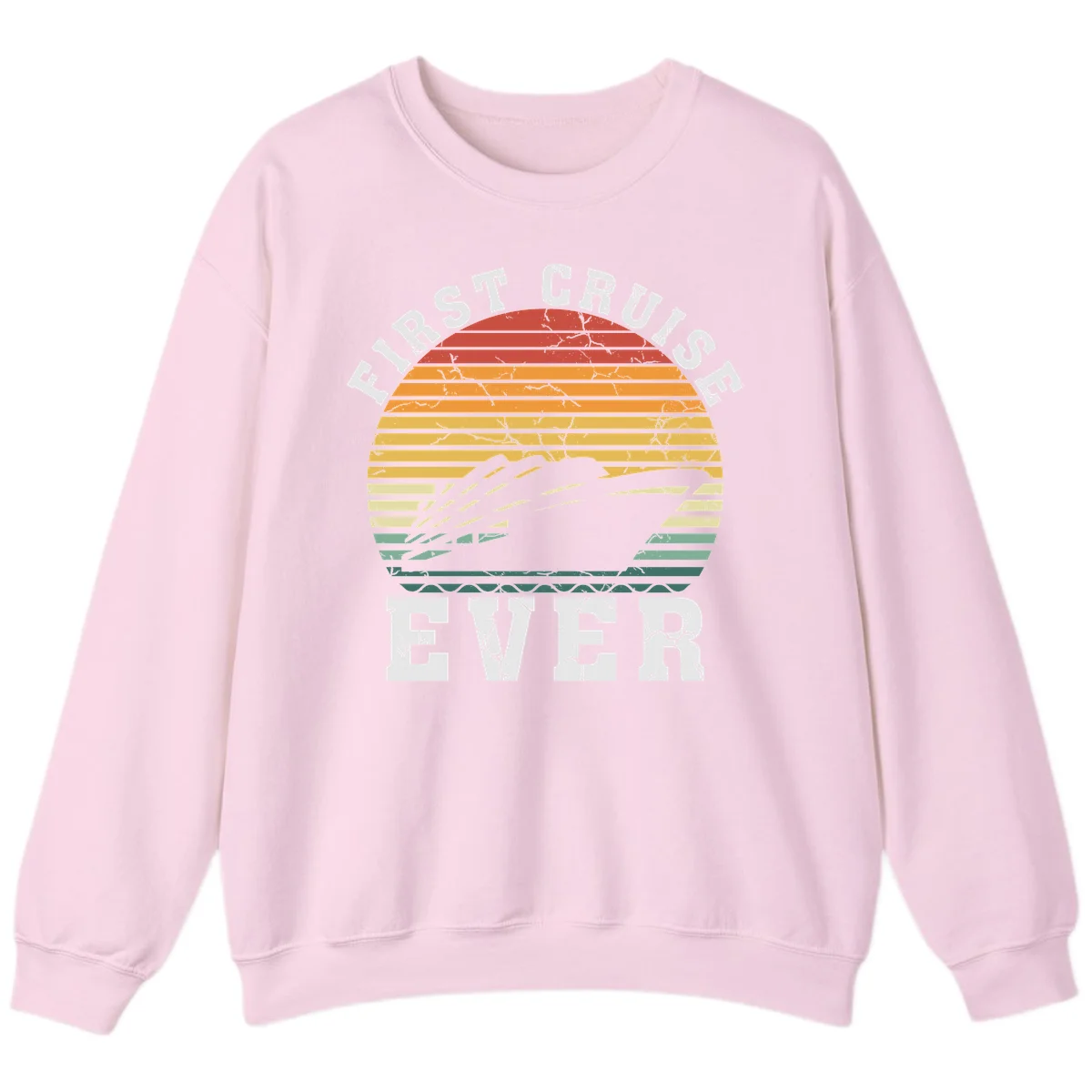 First Cruise Ever Retro Sunset Crewneck Sweatshirt in Light Pink