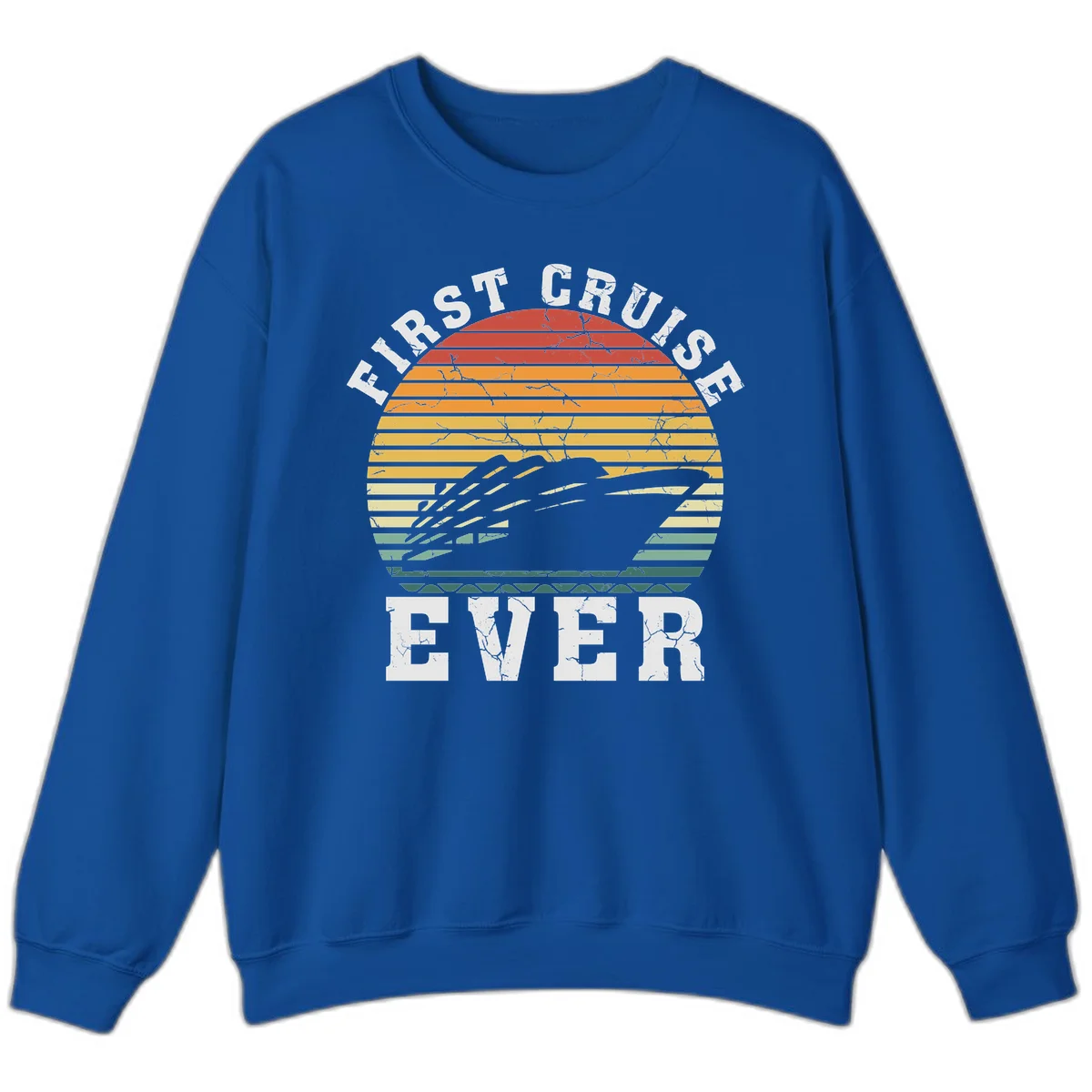 First Cruise Ever Retro Sunset Crewneck Sweatshirt in Royal