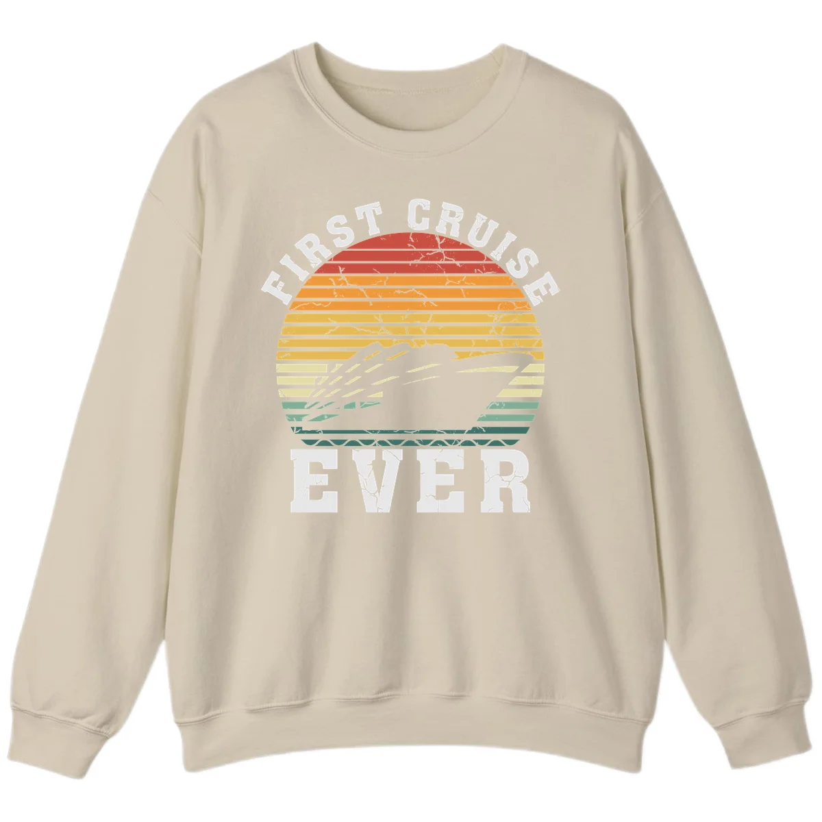 First Cruise Ever Retro Sunset Crewneck Sweatshirt in Sand