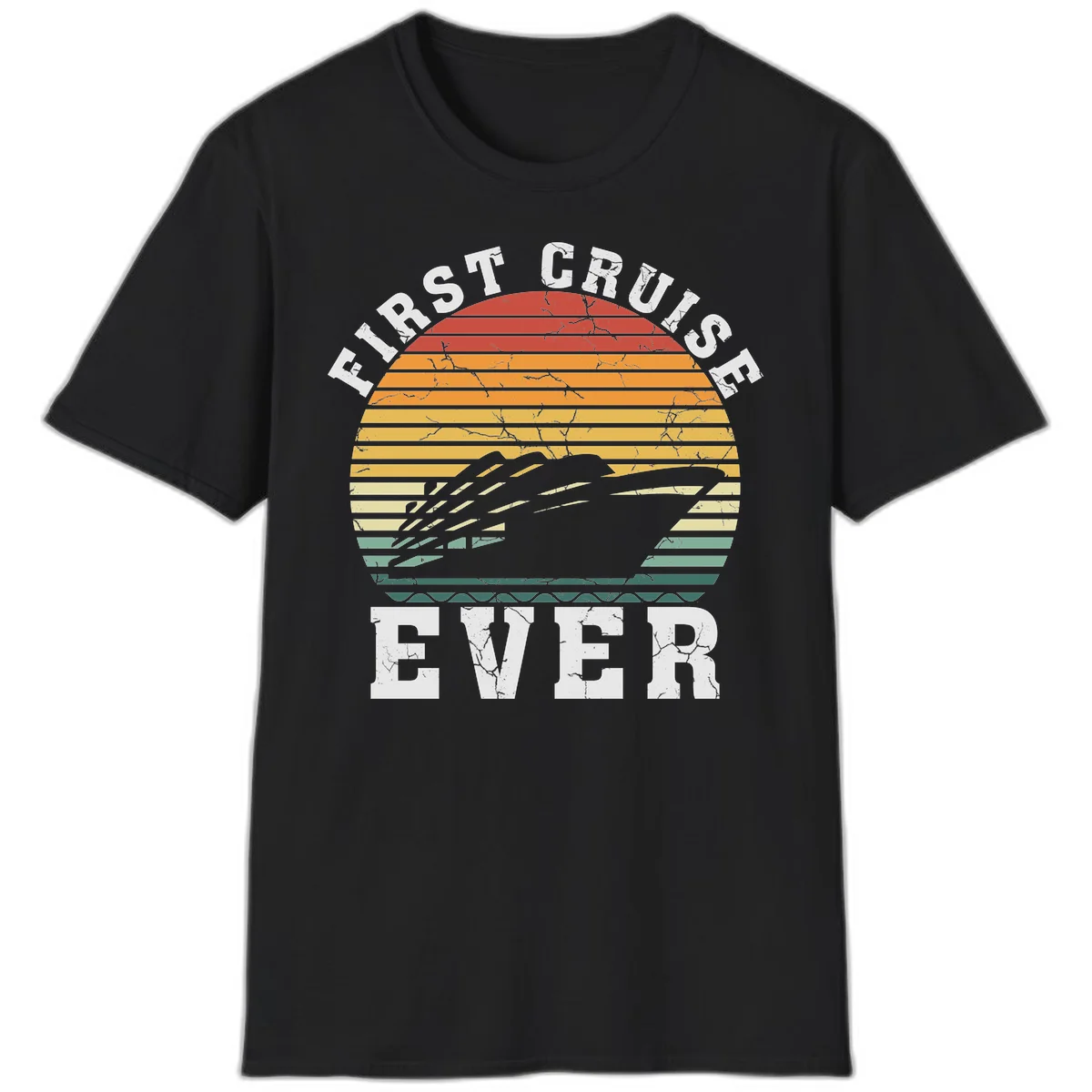 First Cruise Ever Retro Sunset T-Shirt in Black