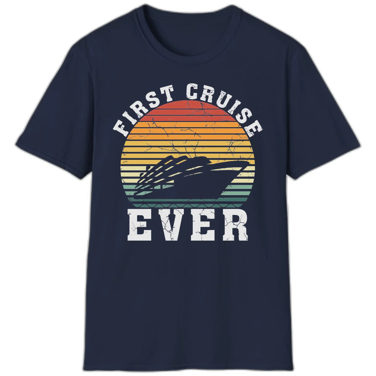 First Cruise Ever Retro Sunset T-Shirt in Navy
