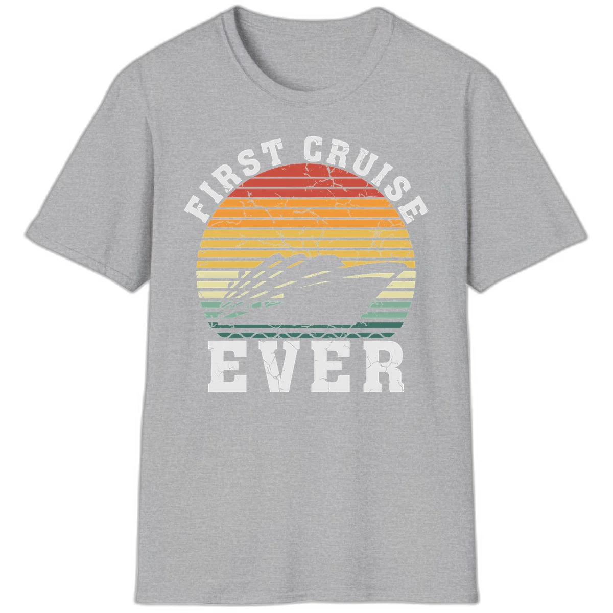 First Cruise Ever Retro Sunset T-Shirt in Sport Grey