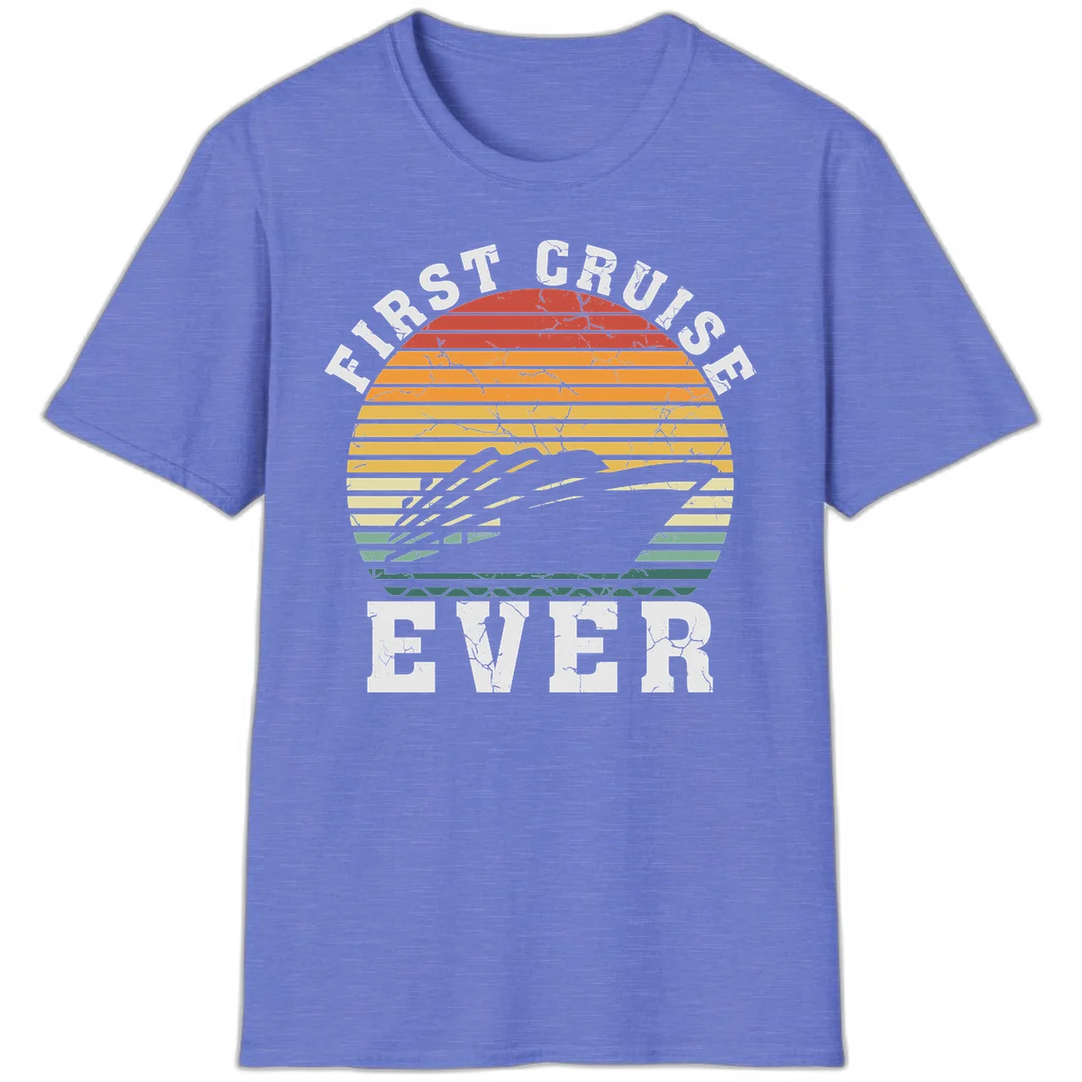 First Cruise Ever Retro Sunset T-Shirt in Heather Royal