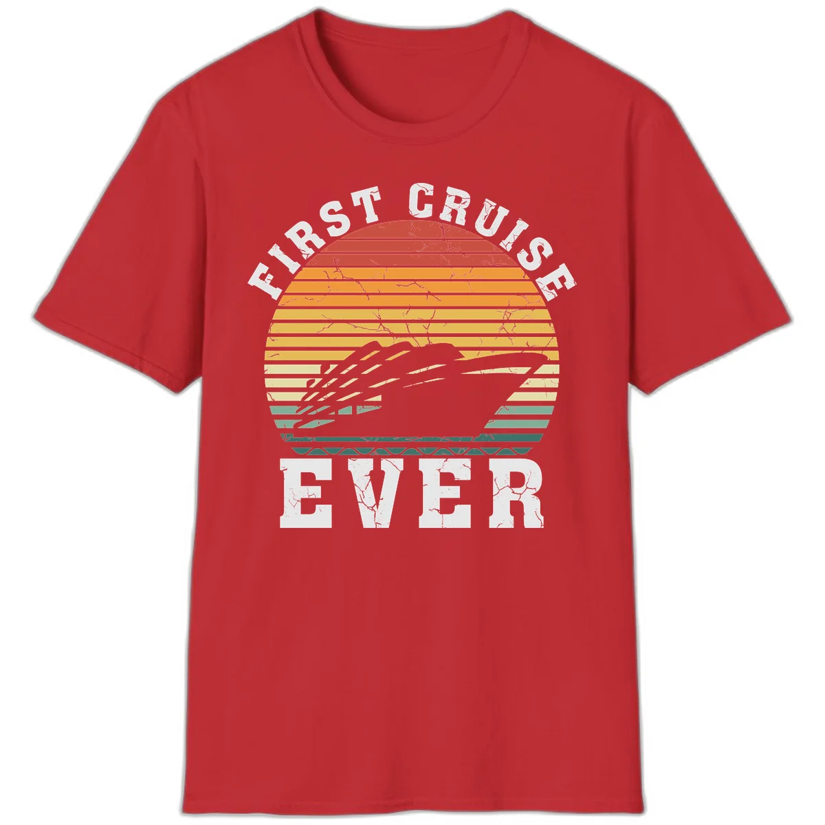 First Cruise Ever Retro Sunset T-Shirt in Red