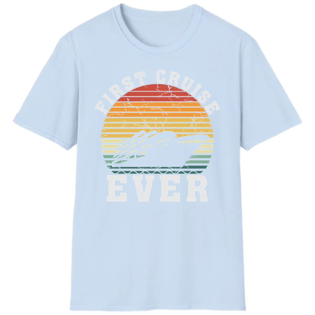 First Cruise Ever Retro Sunset T-Shirt in Light Blue