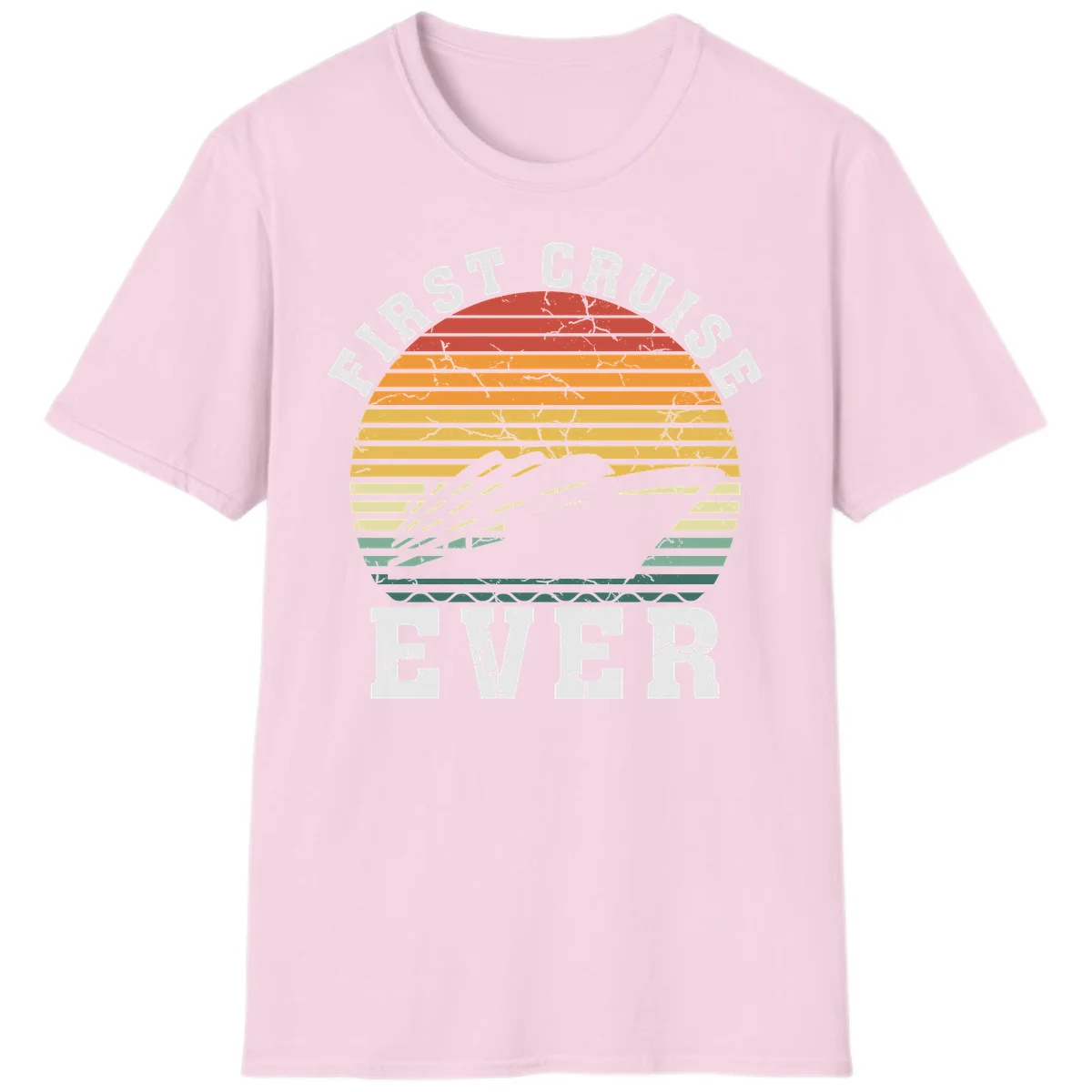 First Cruise Ever Retro Sunset T-Shirt in Light Pink