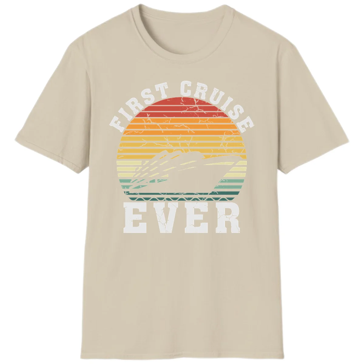 First Cruise Ever Retro Sunset T-Shirt in Sand