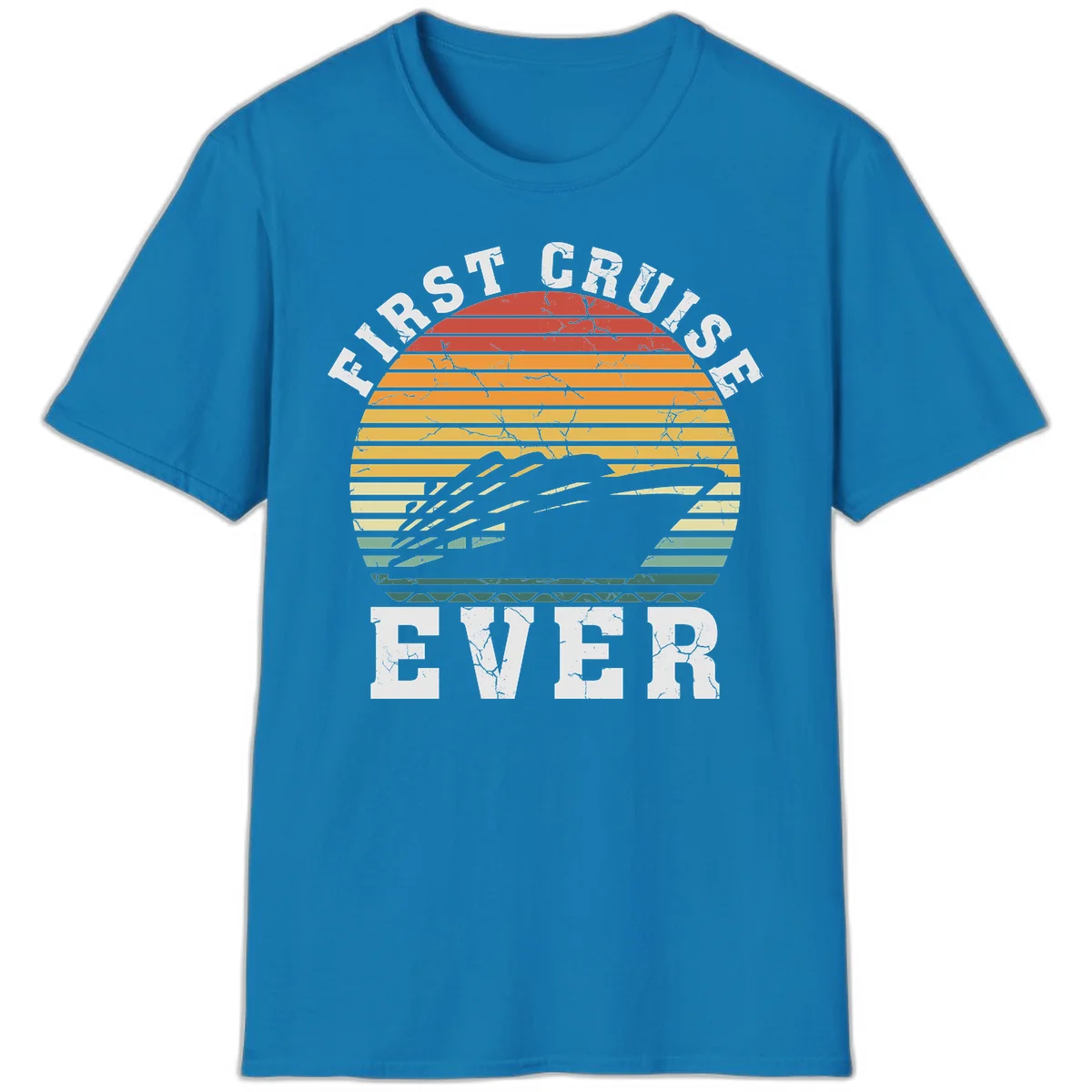 First Cruise Ever Retro Sunset T-Shirt in Sapphire
