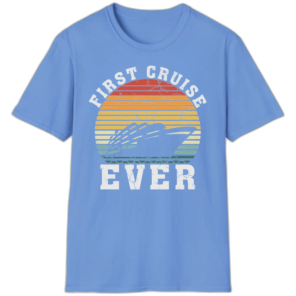 First Cruise Ever Retro Sunset T-Shirt in Carolina Blue