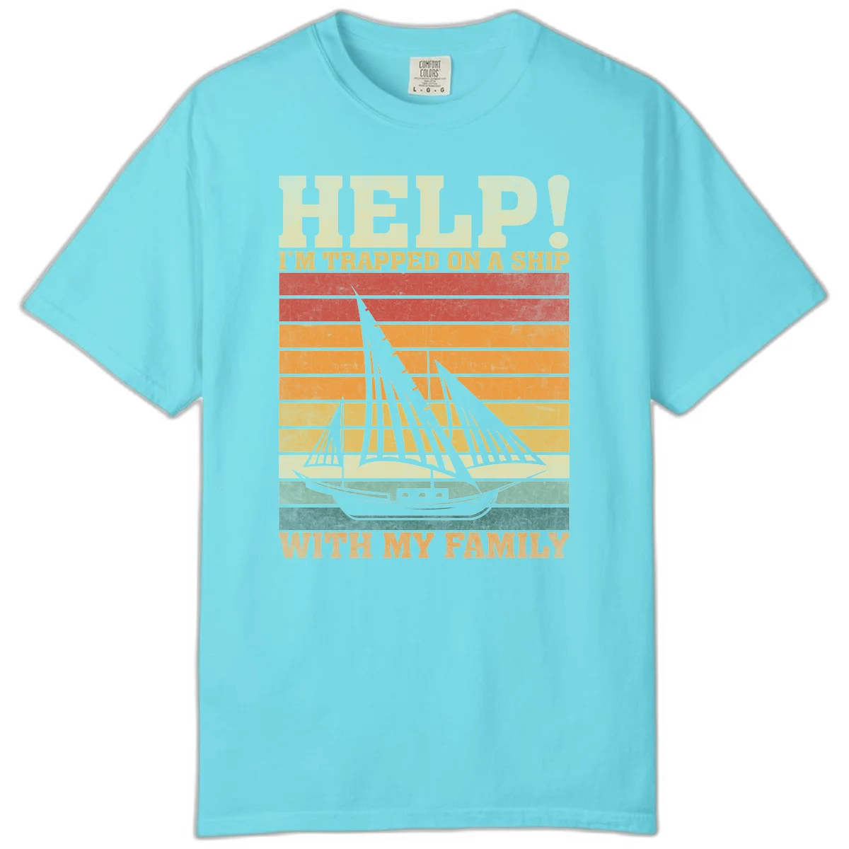 Help! I'm Trapped On A Ship With My Family Comfort Color Tee in Lagoon Blue