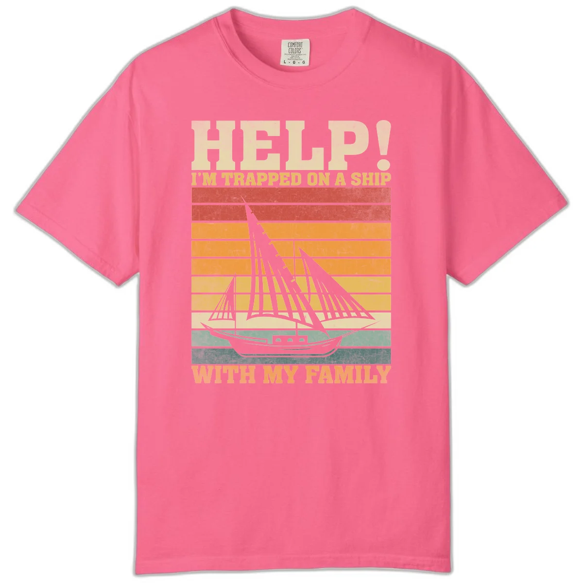 Help! I'm Trapped On A Ship With My Family Comfort Color Tee in Crunchberry