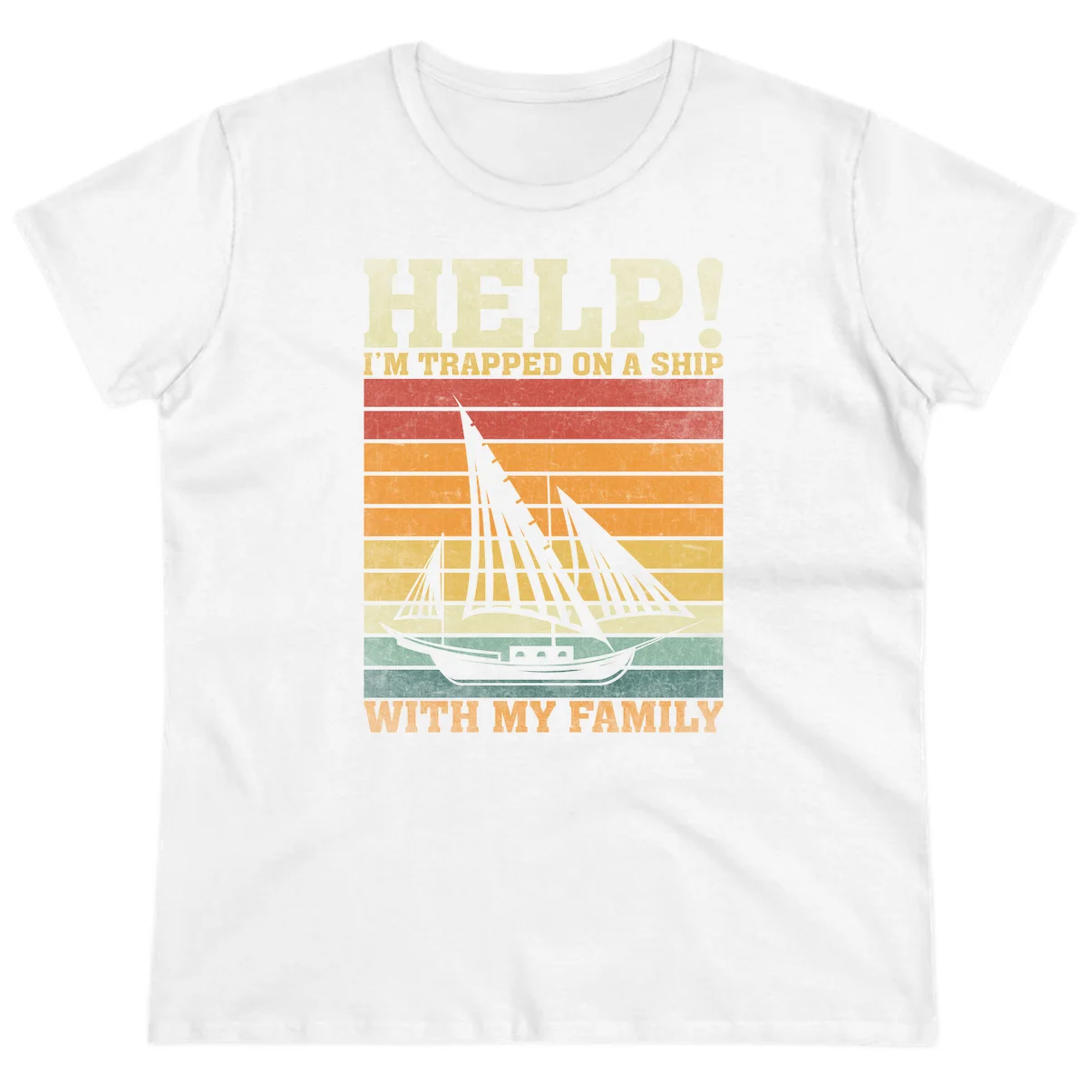 Help! I'm Trapped On A Ship With My Family Ladies Tee in White
