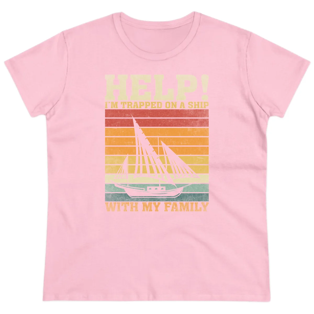 Help! I'm Trapped On A Ship With My Family Ladies Tee in Light Pink