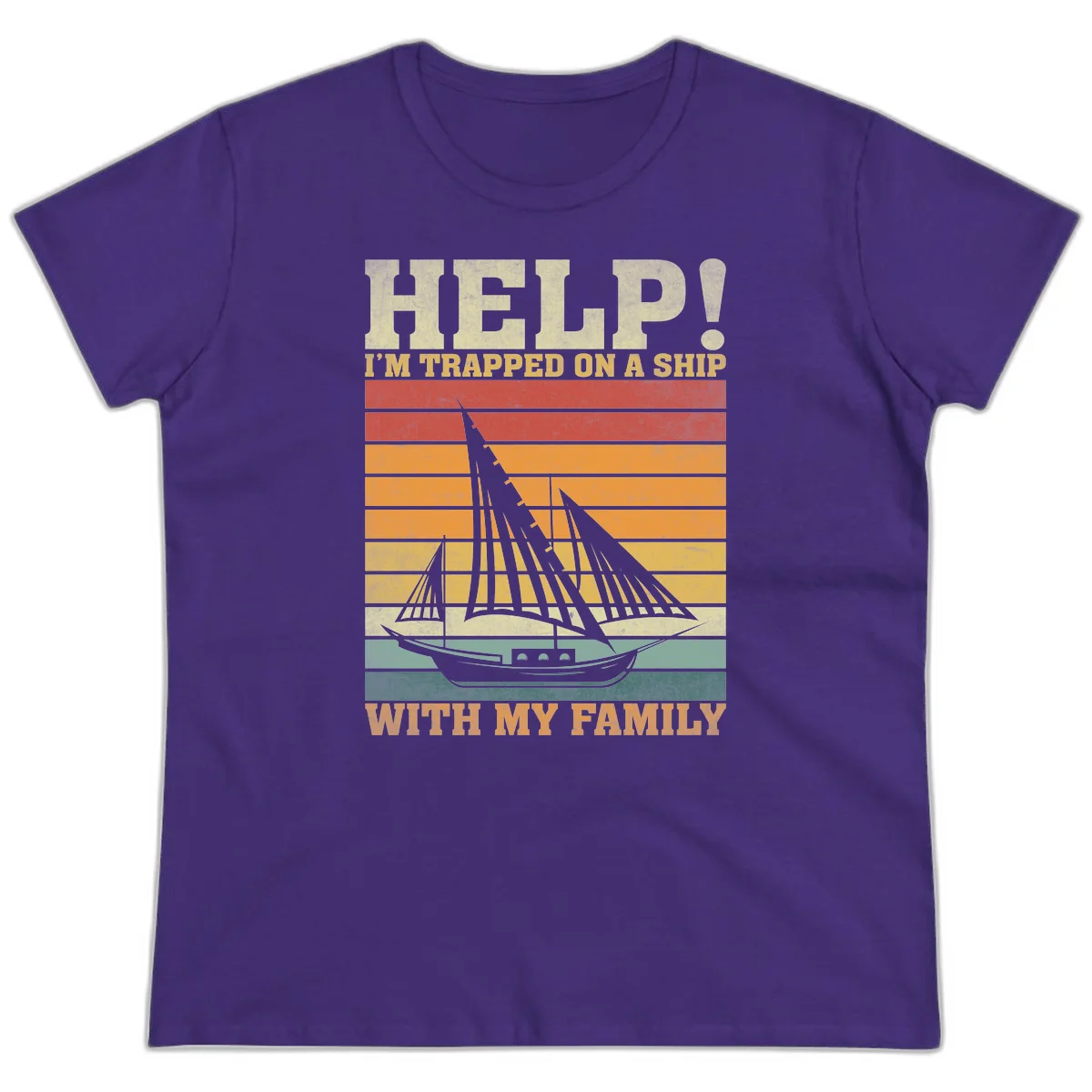 Help! I'm Trapped On A Ship With My Family Ladies Tee in Purple