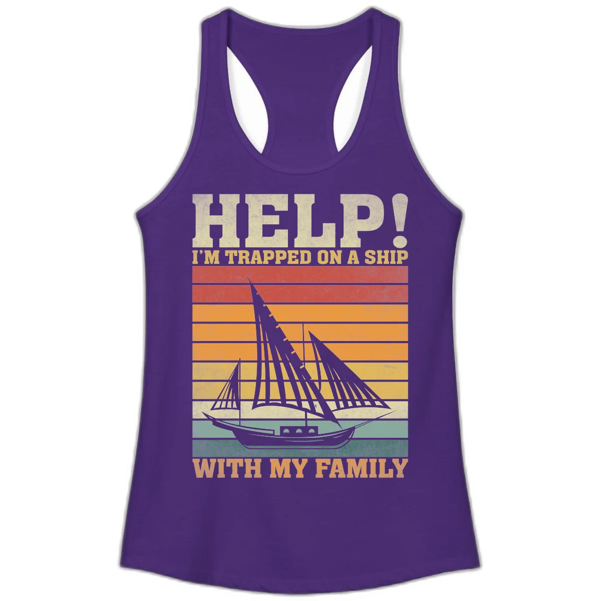 Help! I'm Trapped On A Ship With My Family Ladies Tank in Solid Purple Rush