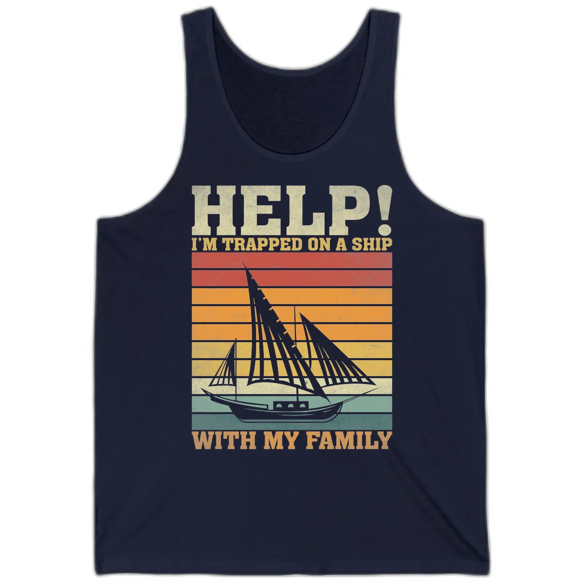 Help! I'm Trapped On A Ship With My Family Tank Top in Navy