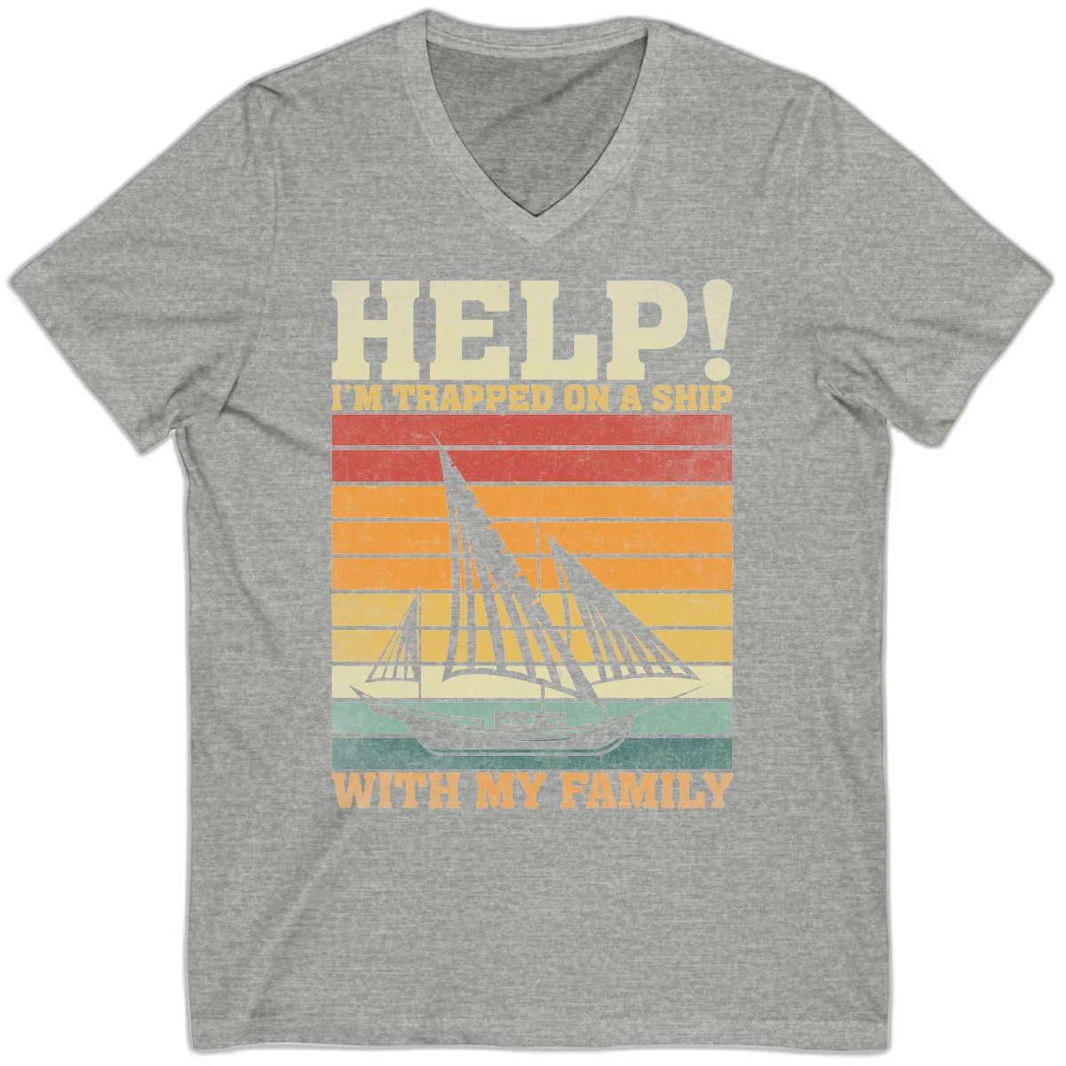 Help! I'm Trapped On A Ship With My Family V-Neck Tee in Athletic Heather