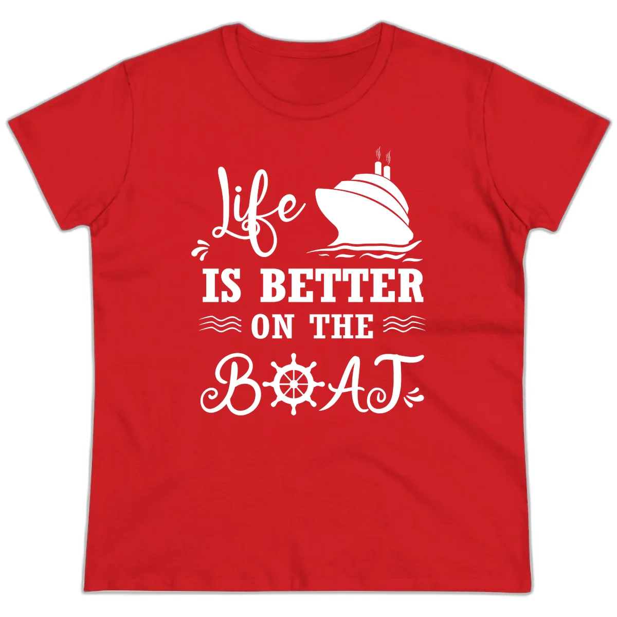 Life Is Better On The Boat Ladies Tee in Red