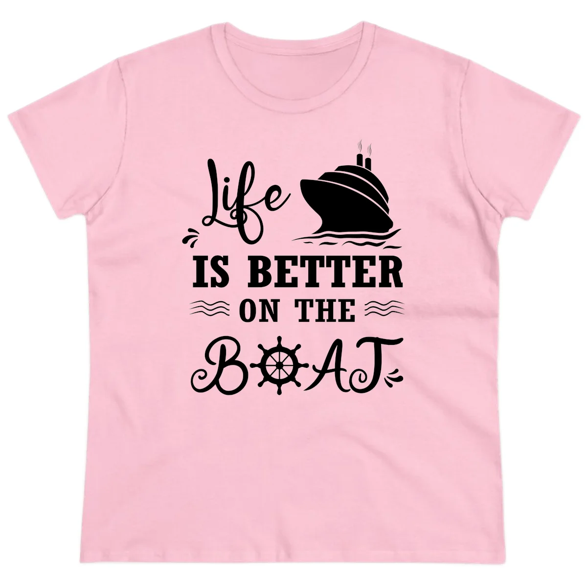 Life Is Better On The Boat Ladies Tee in Light Pink